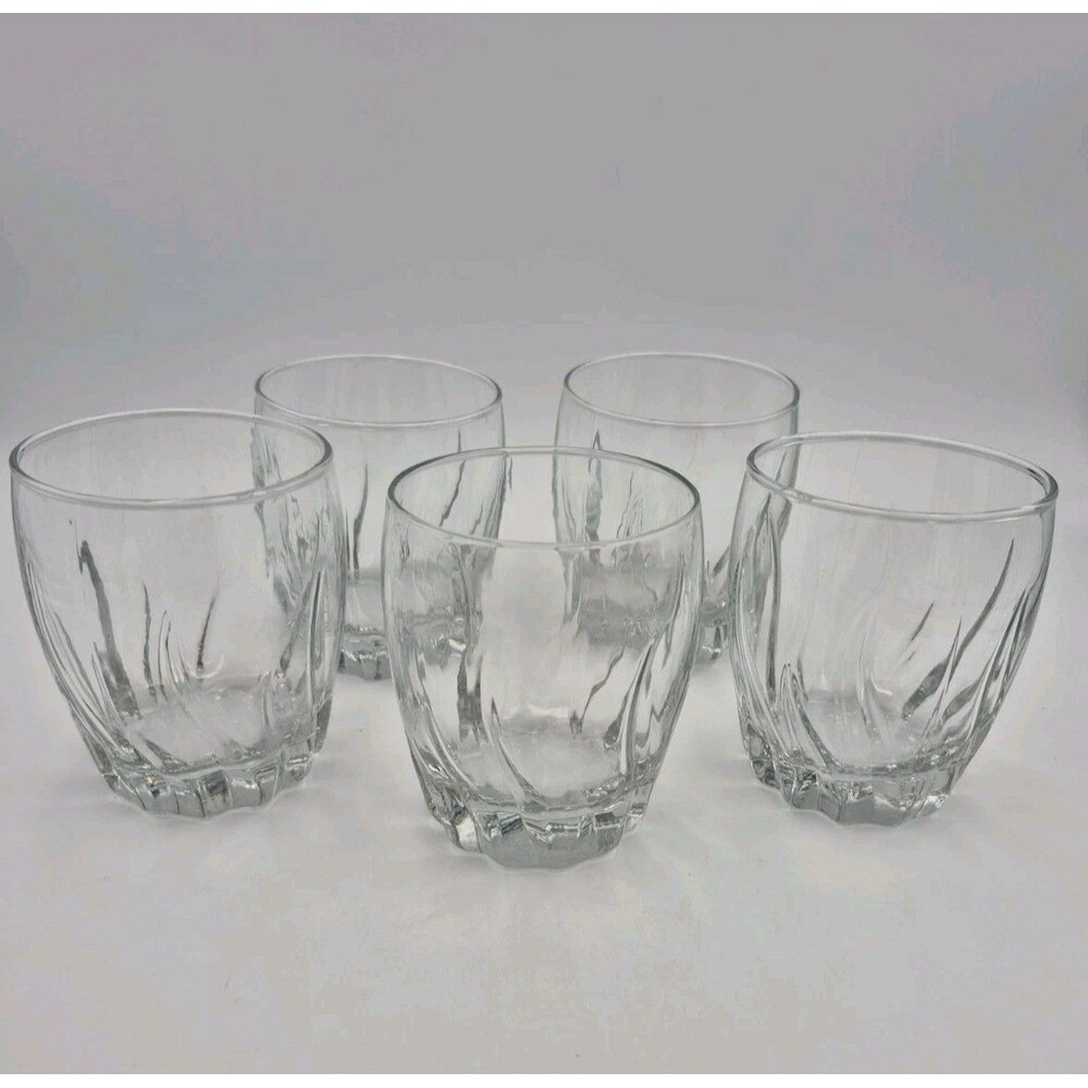 Vintage Set Of 5 Anchor Hocking Central Park Double Old Fashion/ Rocks Glasses